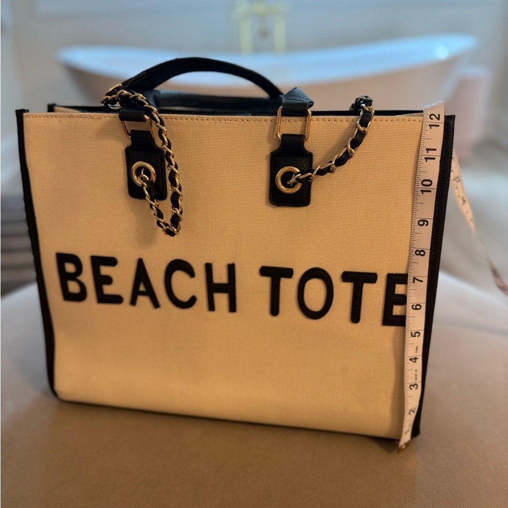 Beach Tote Canvas Bag - Black and Cream
